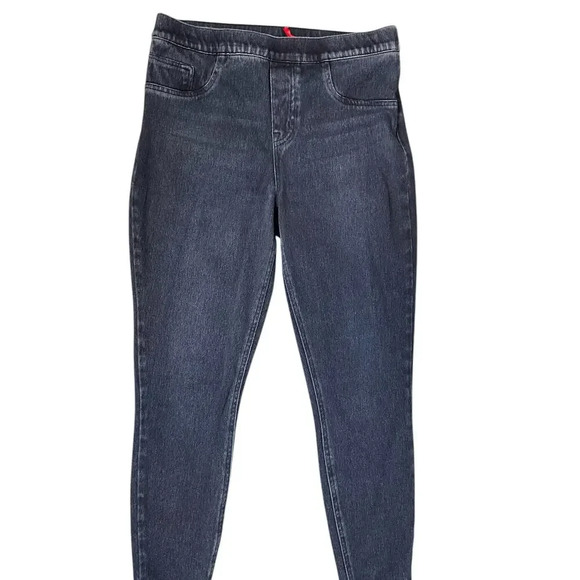 Spanx Slate Blue Pull Up Faux 2 Front Pocket 2 Back Pocket Skinny Jeans Sz LG - Picture 2 of 9